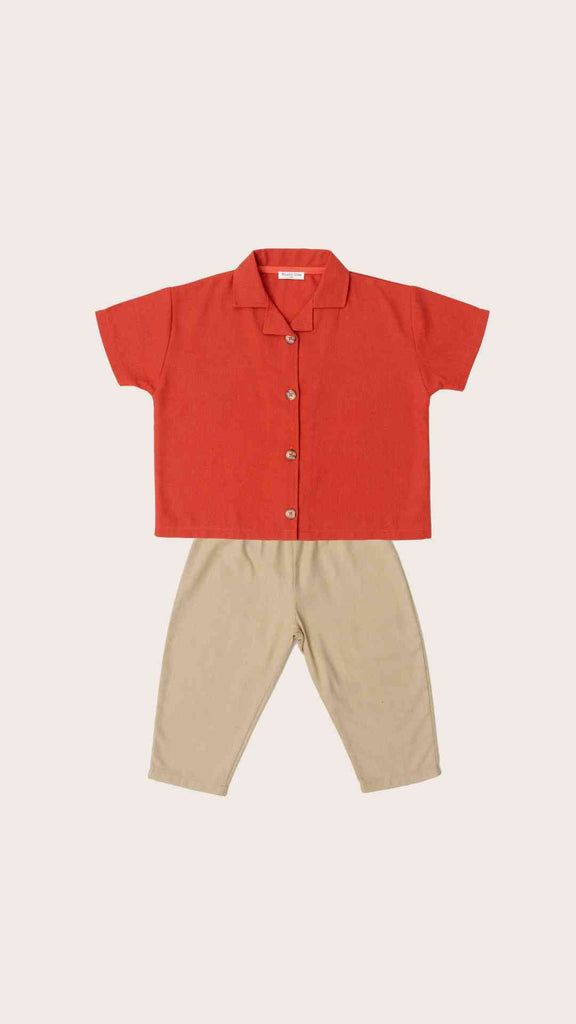 Linen Red Shirt + Cream Trousers - Studio Clay kids